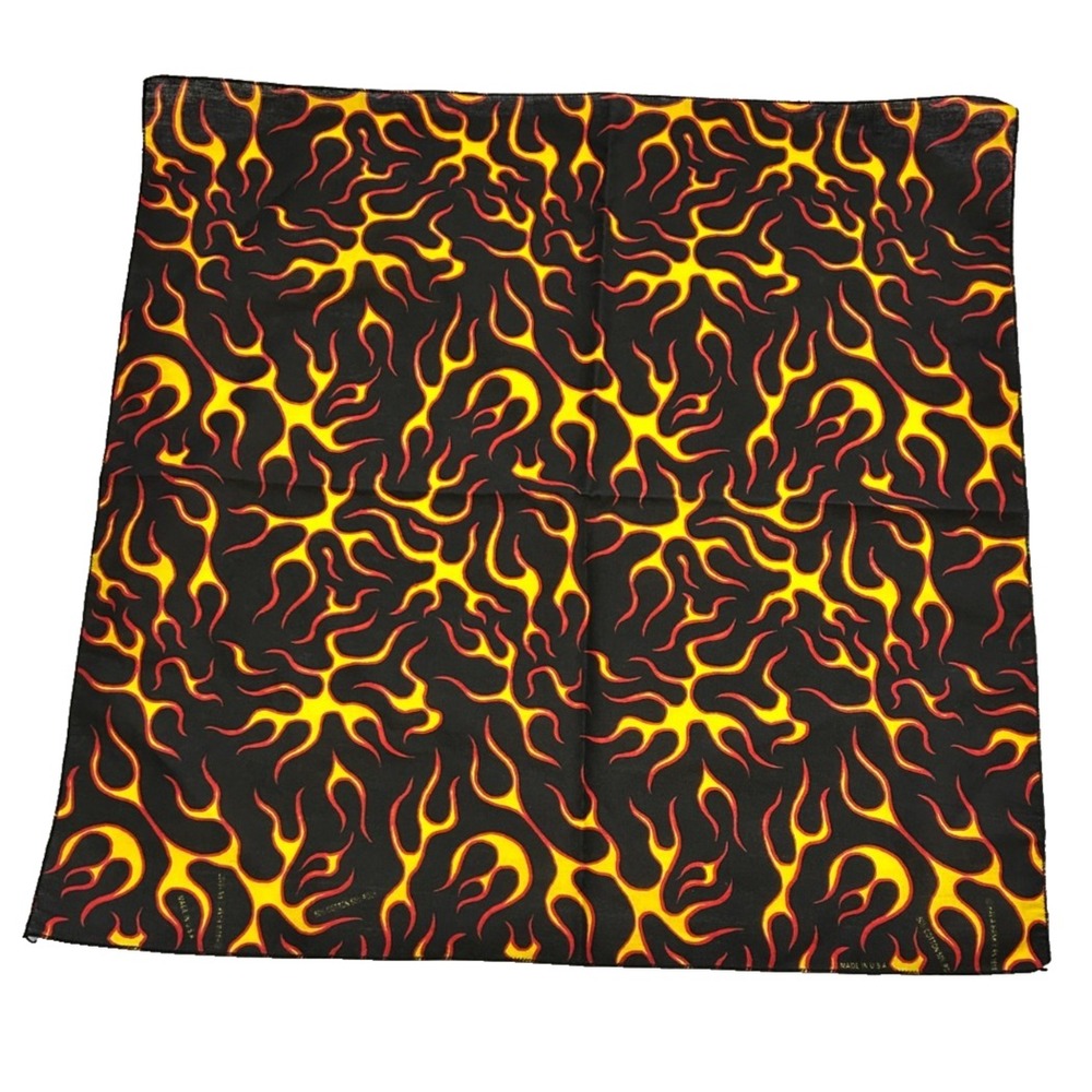 90s Hav-A-Hank Hot Flames Pattern Biker Bandana Head Wrap Skull Cap Scarf USA
